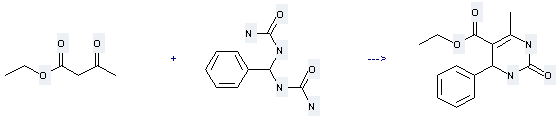 preparation of  5-Pyrimidinecarboxylicacid, 1,2,3,4-tetrahydro-6-methyl-2-oxo-4-phenyl-, ethyl ester